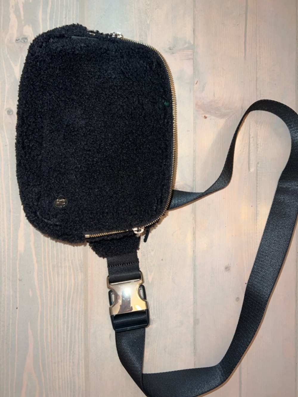 lululemon athletica Black Sherpa Crossbody Bag with gold details
